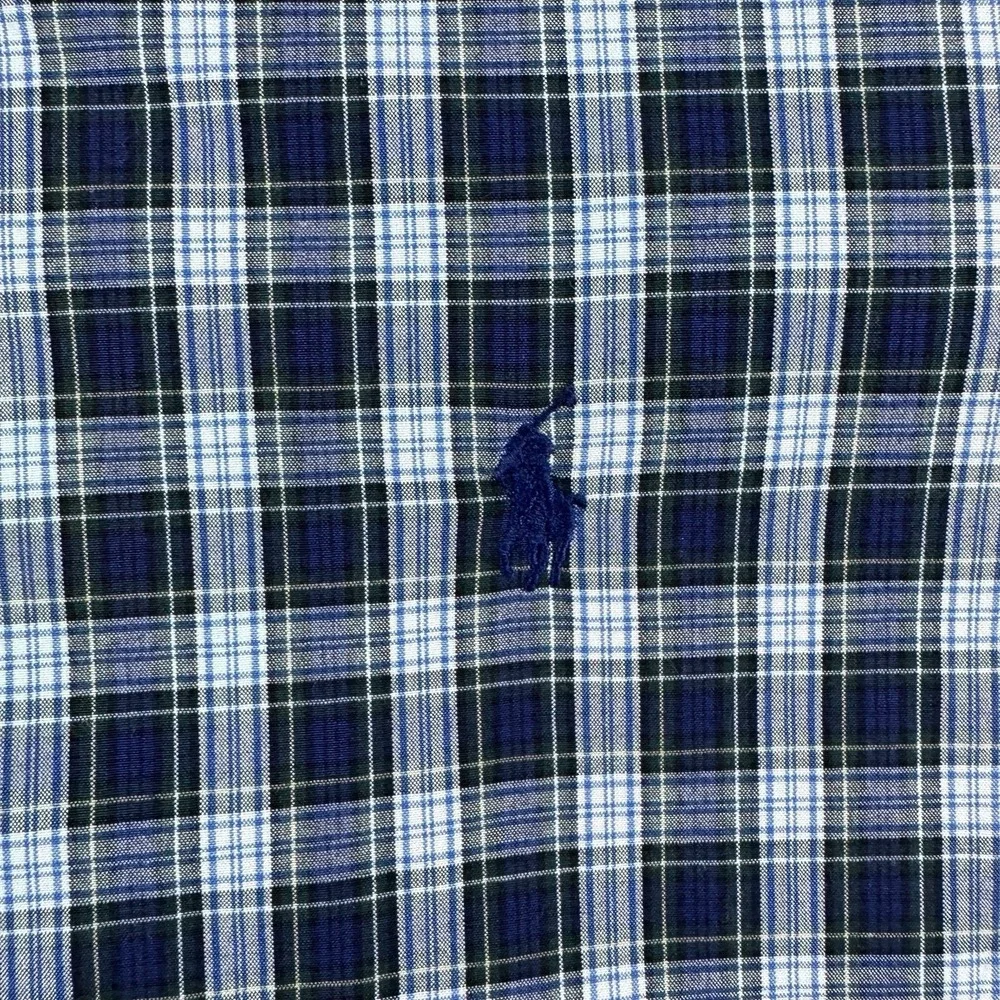 Polo Ralph Lauren Button Down Shirt Mens L Blue Green Plaid‎ Classic Fit